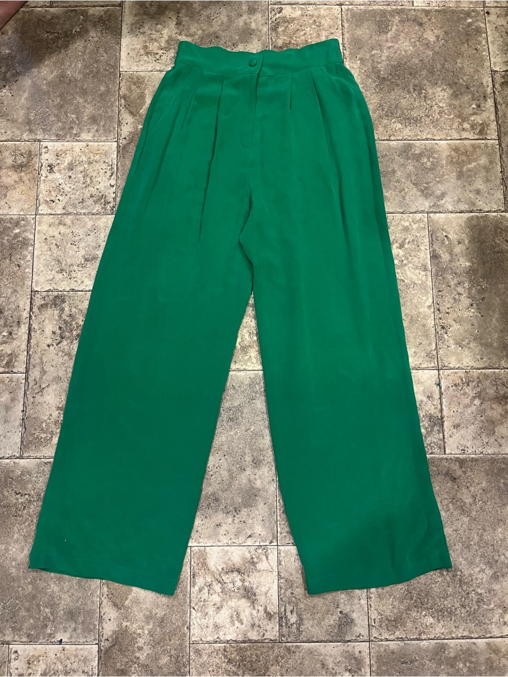 Vintage Adam Douglas Adrianna Papell 100% Silk Wide Leg Pants Green Sz 12
